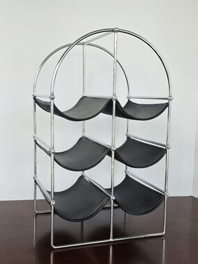 VTG Rare 1970s Chrome & Naugahyde Wine Rack James Bond Space Age MCM Retro
